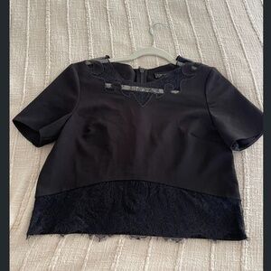 Topshop Black Lace Crop Top Structured Half Zip Back Size US 4
